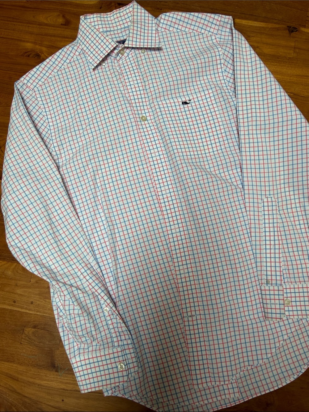 Vineyard Vines Men’s White Shirt with Blue & Red Windowpane Check